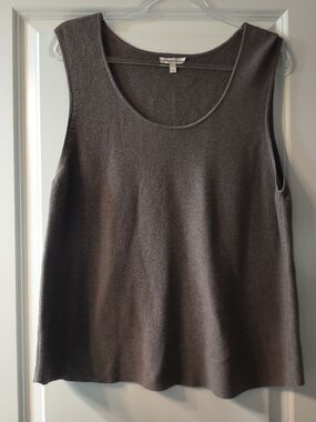 NWOT Eileen Fisher 100% Organic Cotton Knit Tank Top Sz L Brown Scoop Neck Peru